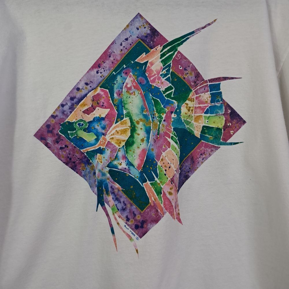 Vintage Anvril Maui Shirt Women XL White USA Sun Tees Y2K Colorful Vacation Fish - Picture 11 of 13